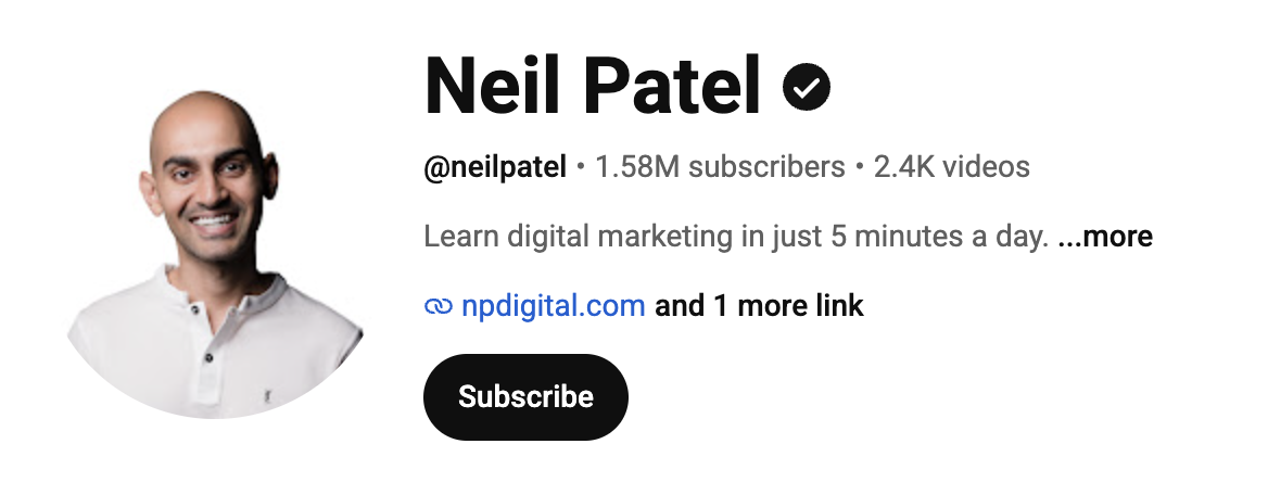 Neil Patel YouTube channel, 1.58M subscribers
